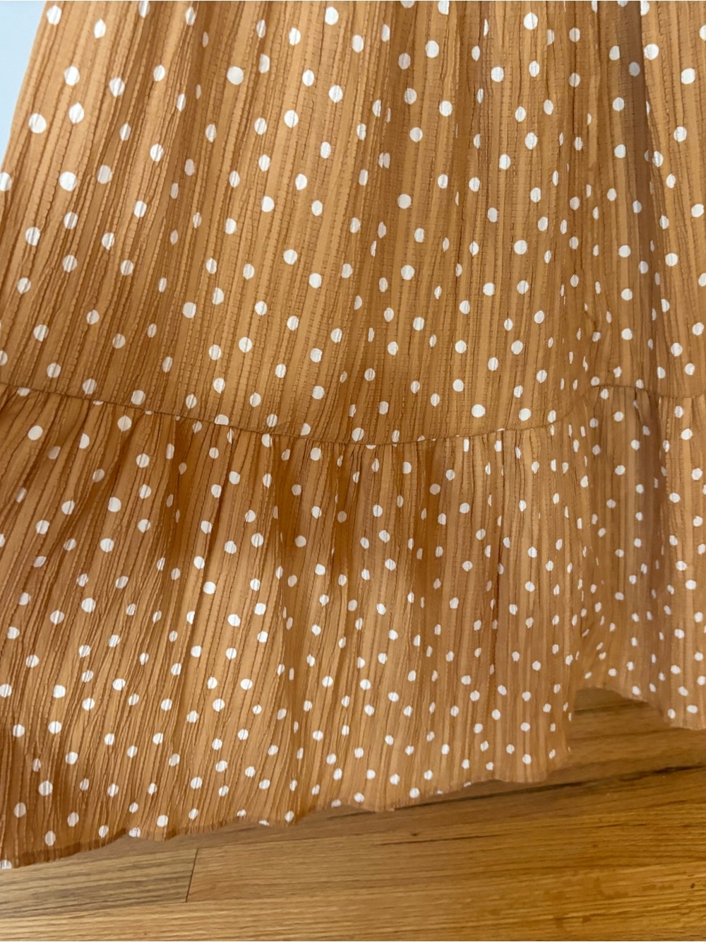 American Eagle Open Back Mustard Yellow/ Orange Polka Dot Midi Dress - Picture 6 of 8